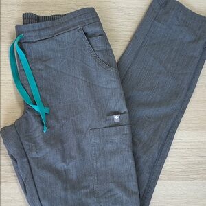 Figs Gray Women's Scrub Pants with Teal Accents